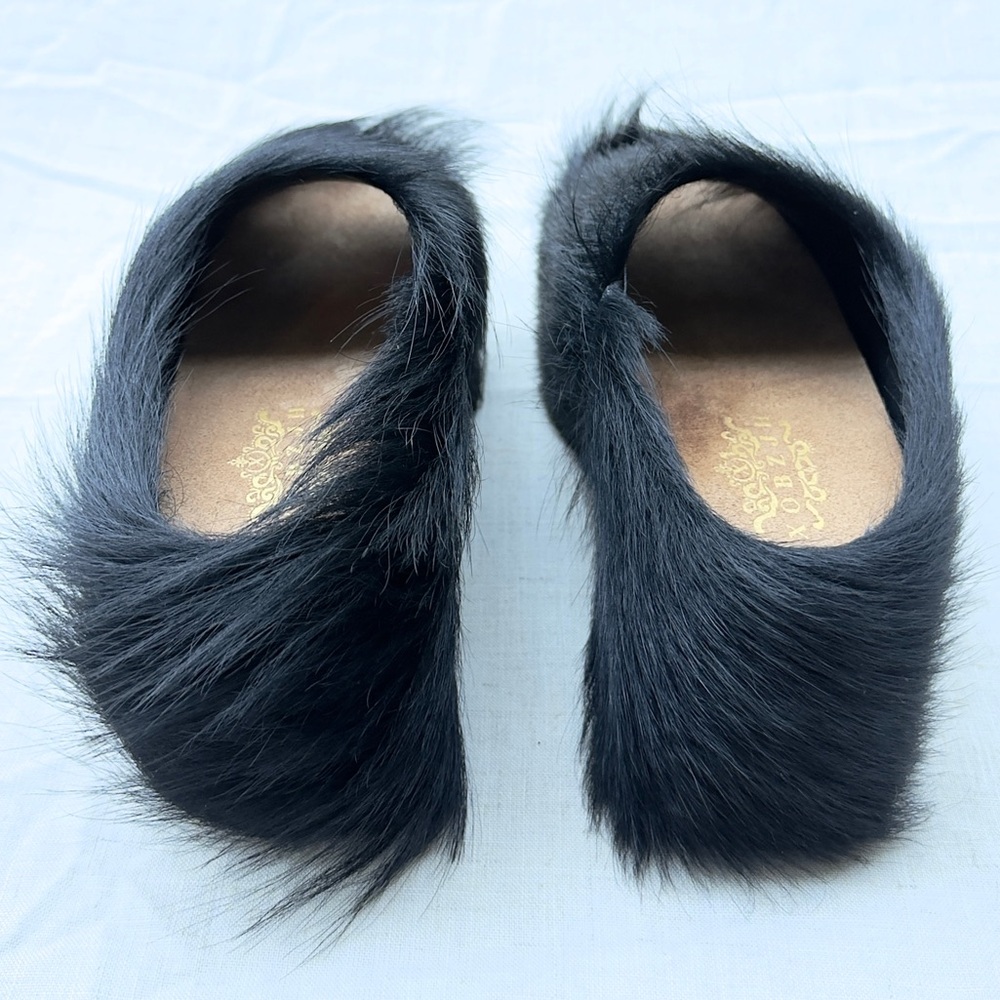 Black Calf Hair-on-Hide Platform Open-toe Mules - Picture 3 of 12